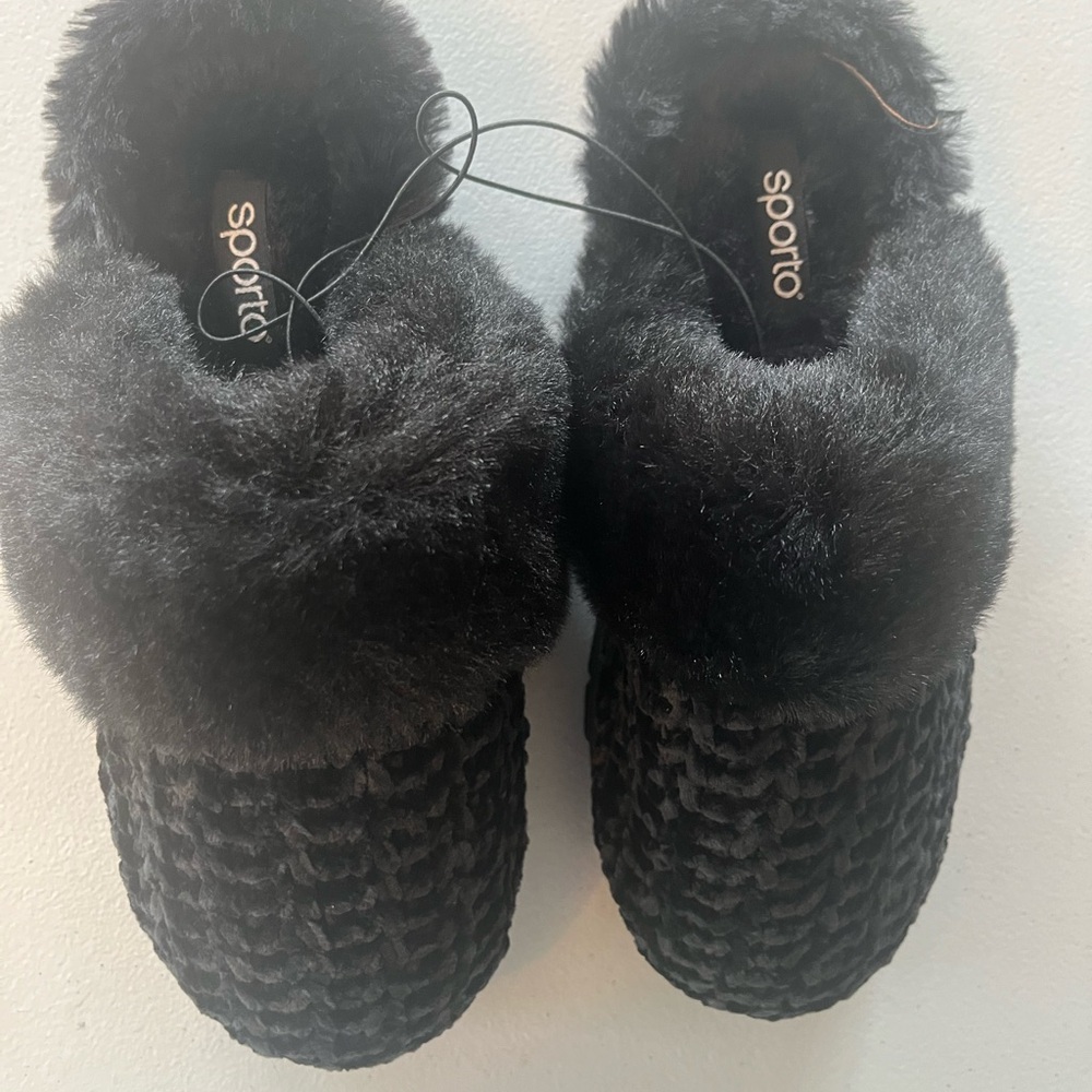 Sporto Black Kaley Chenille Slippers